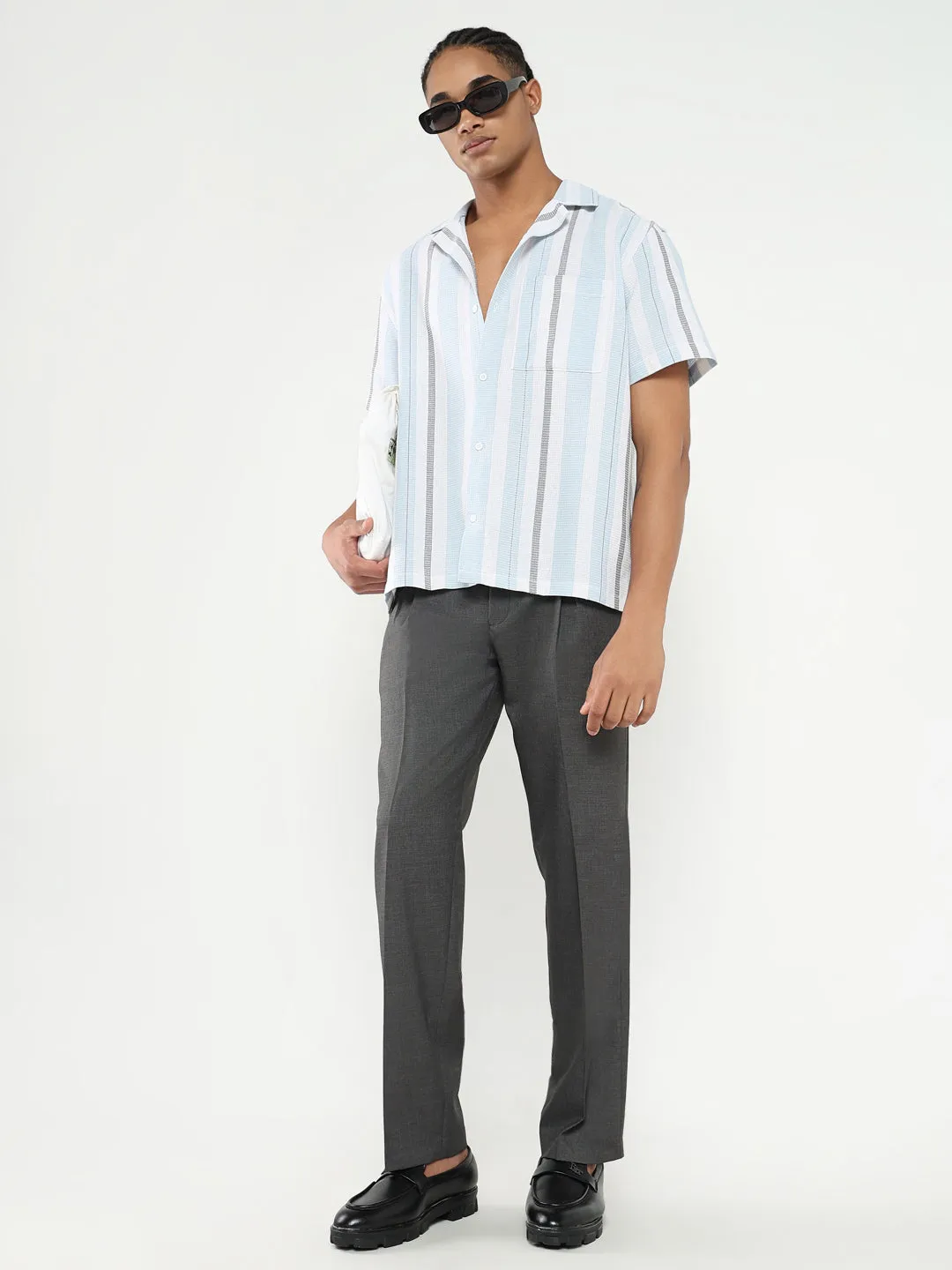 No Ride Up Design Men's Grey Solid Formal Loose fit Trousers