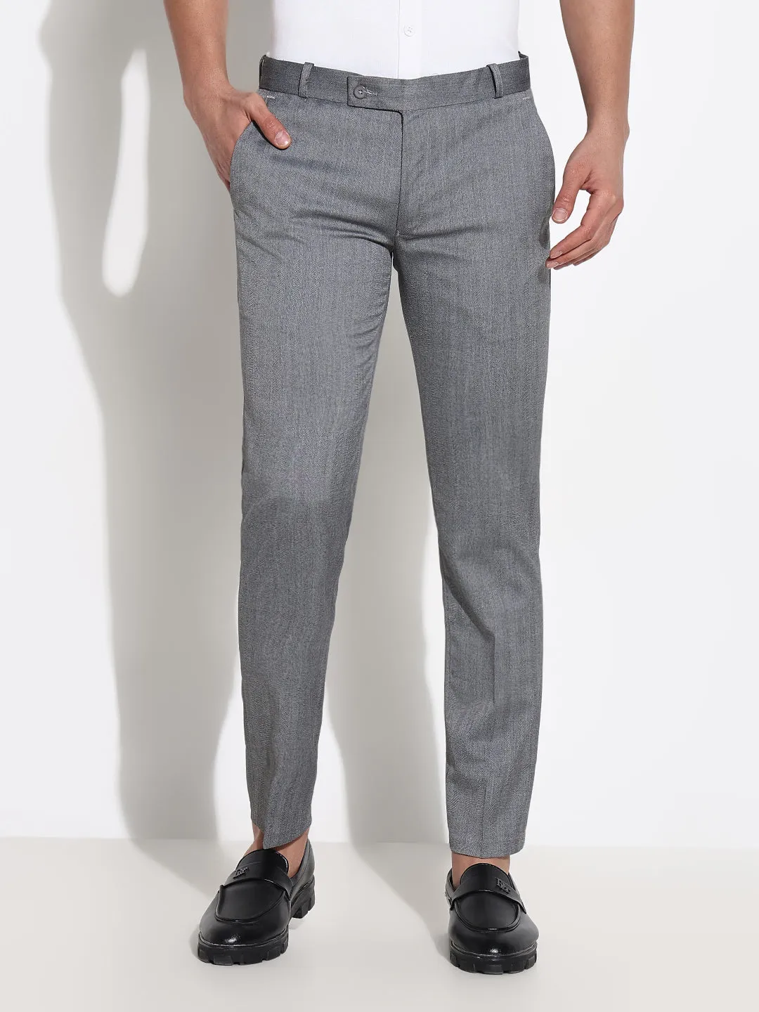 Hypoallergenic fabric Men's Grey Solid Formal Low-Rise Trousers