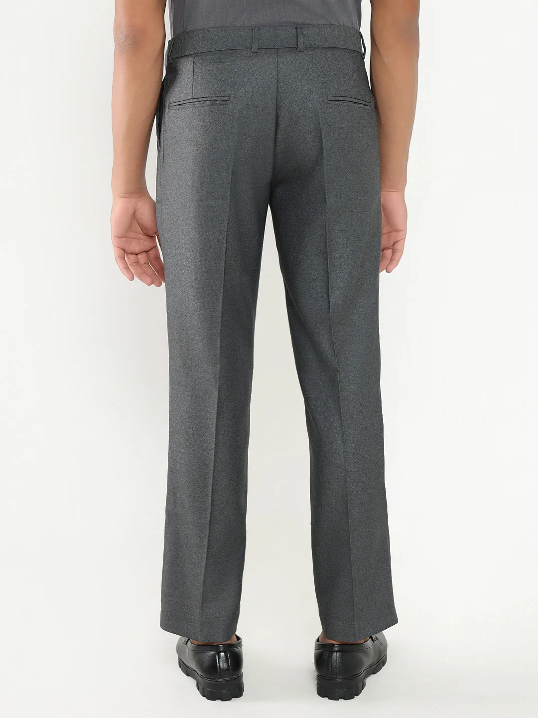 Flexible Leg Men's Grey Solid Formal Trousers