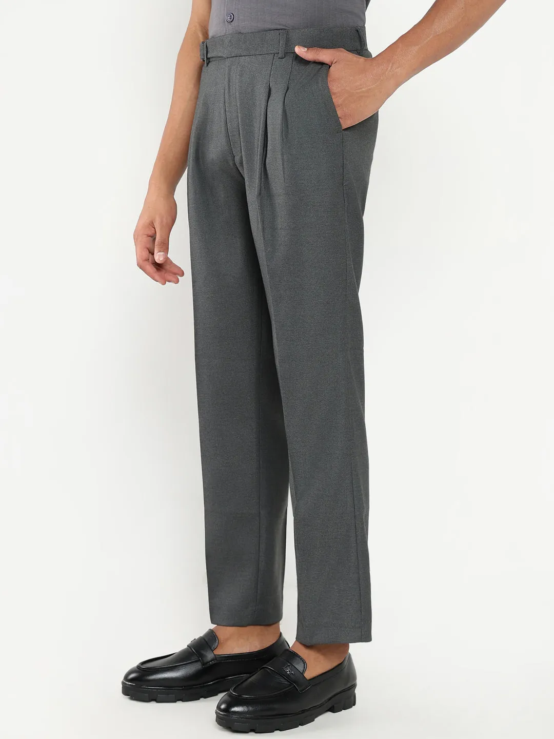 RegularFit Anti Odor Treatment Men's Grey Solid Formal Trousers