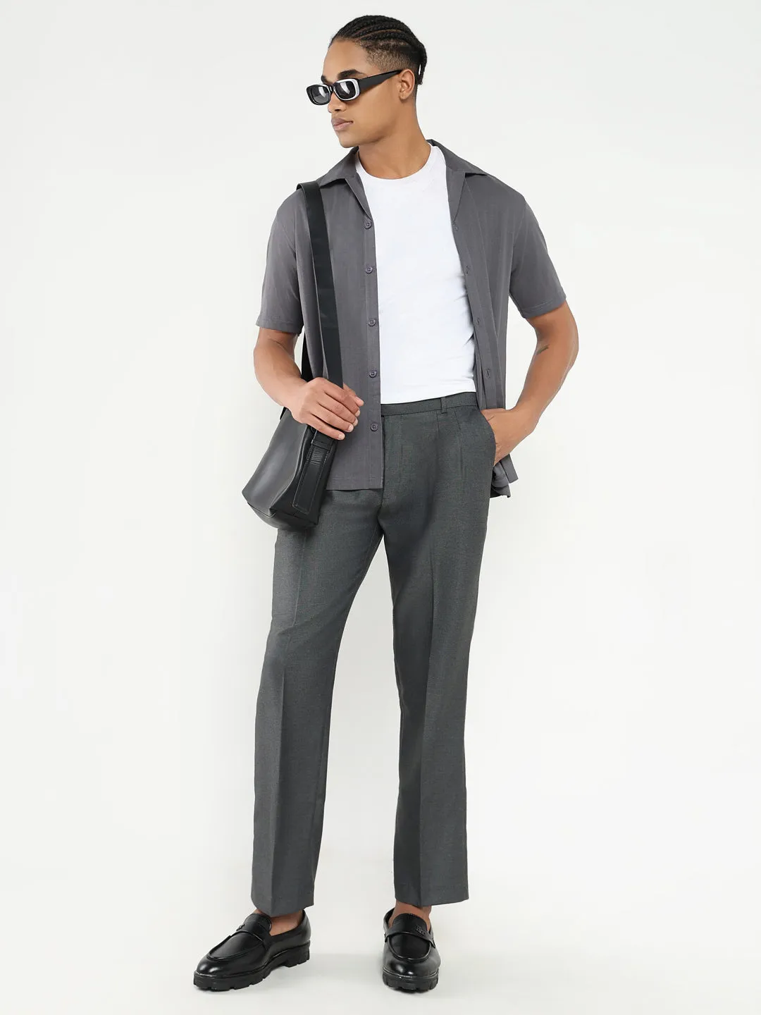 DurableConstruction Sport Ready Fit Men's Grey Solid Formal Trousers