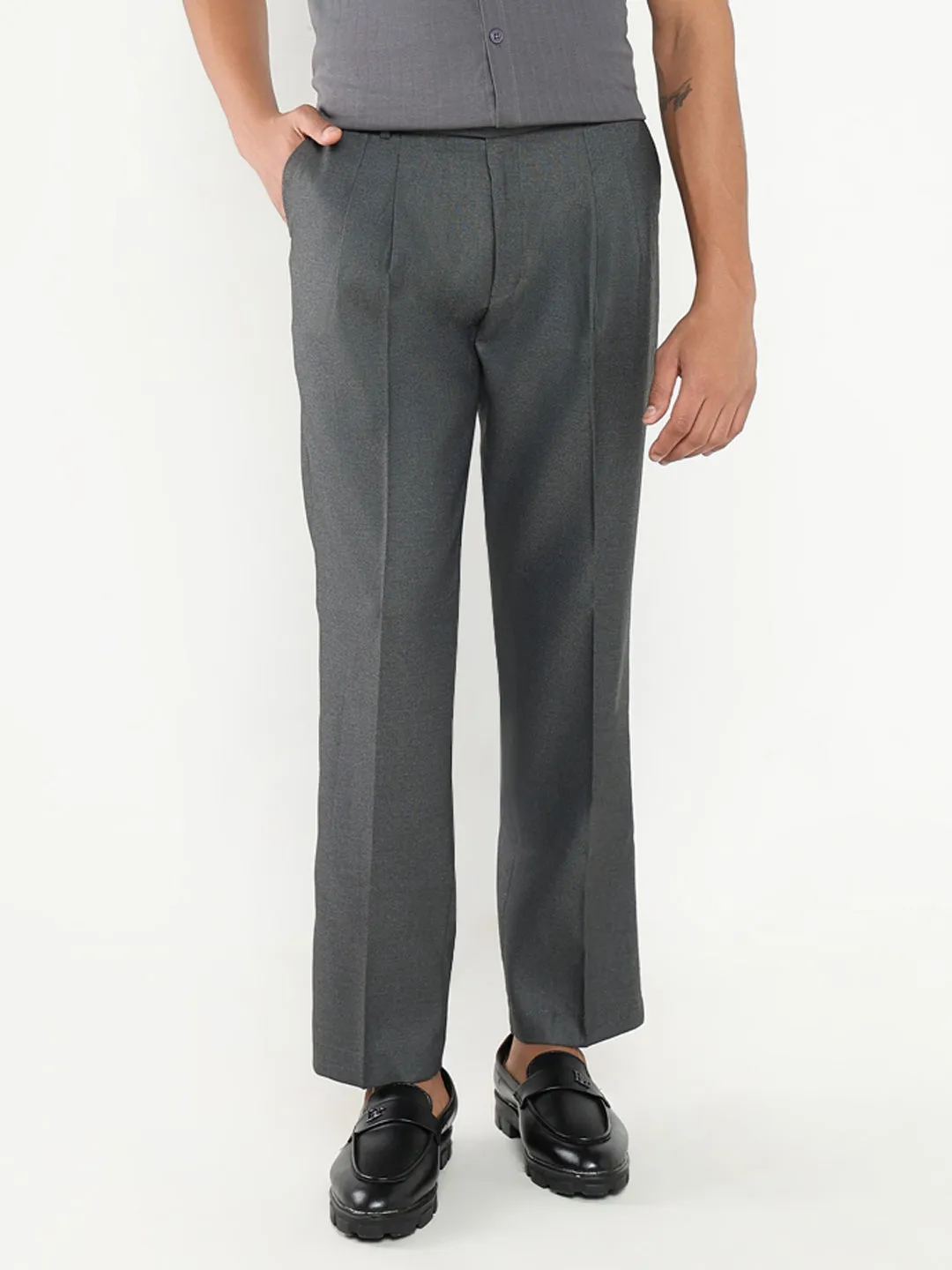 Daily Wear Men's Grey Solid Formal Trousers