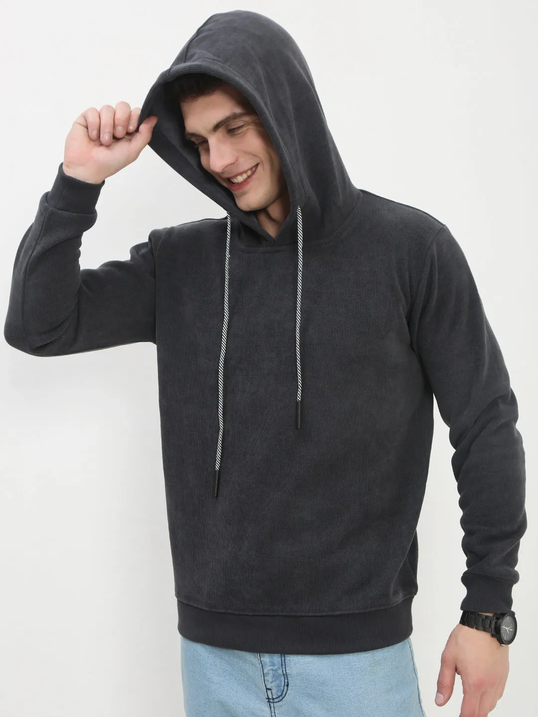 Men's Grey Solid Hooded Sweatshirt product trendy catchiness Fashionable