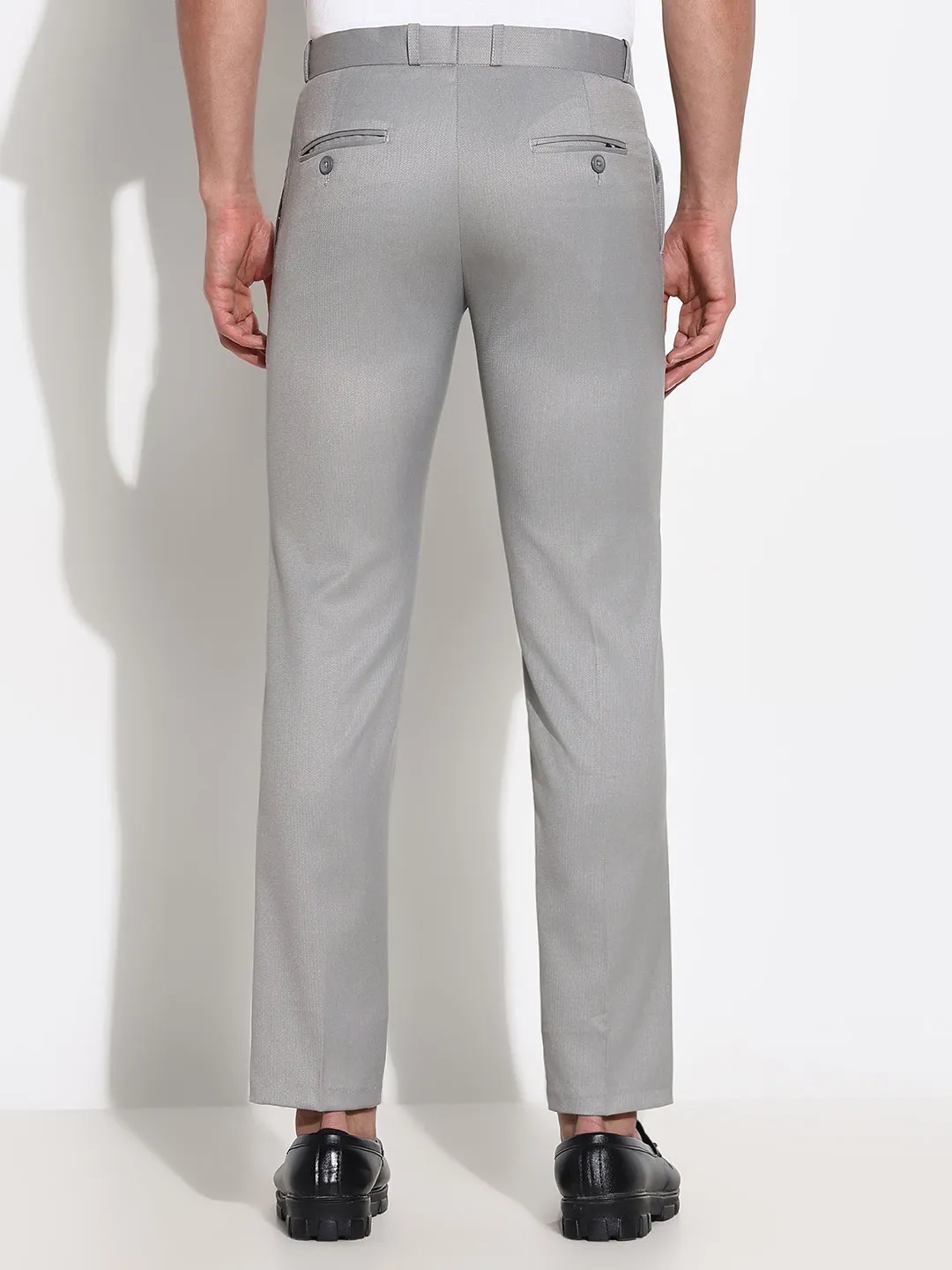 Men's Grey Solid Low-Rise Trousers Perfect Shape LightweightComfort
