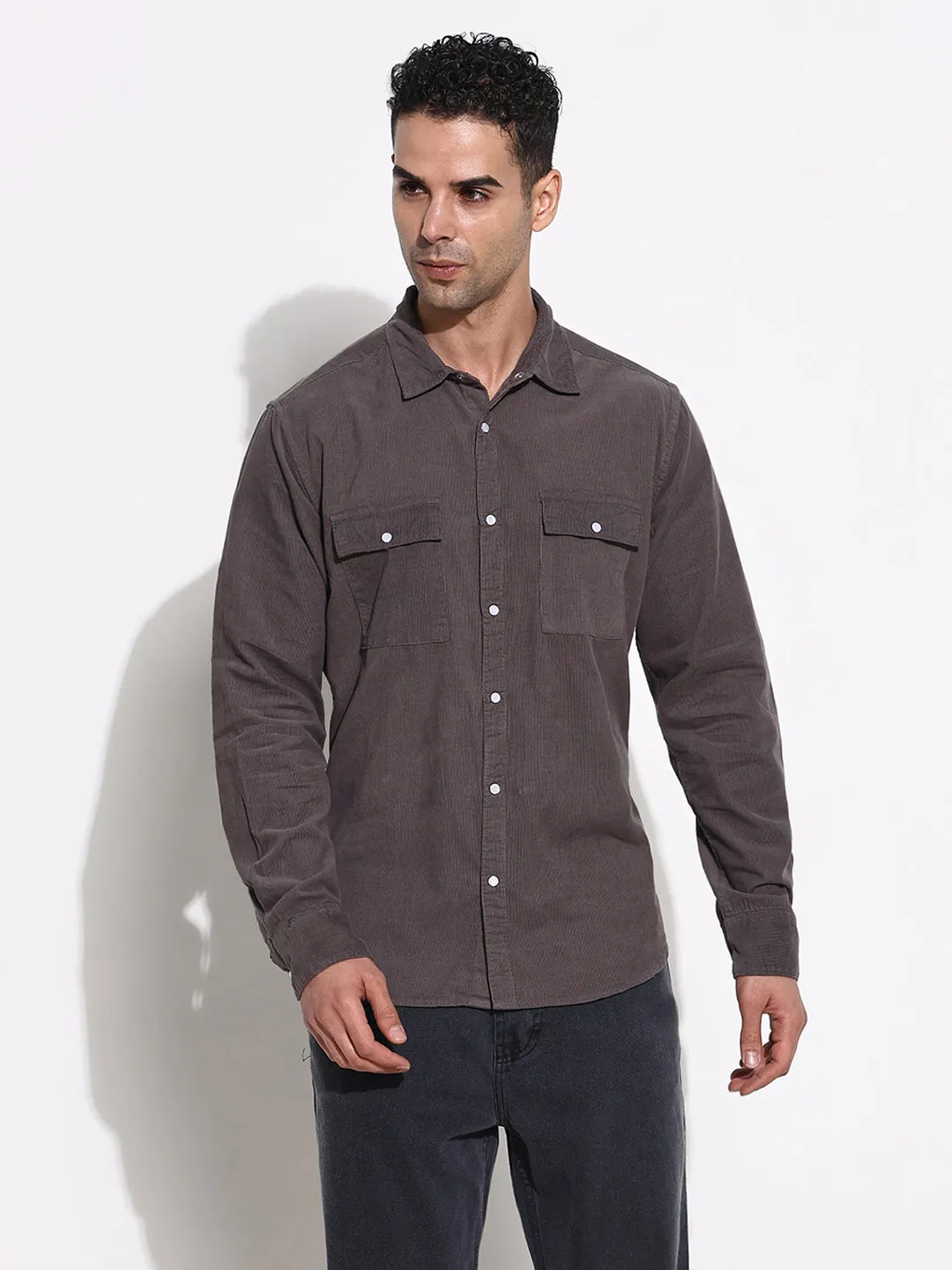 World Glow Translucent Soul Men's Grey Solid Shirt