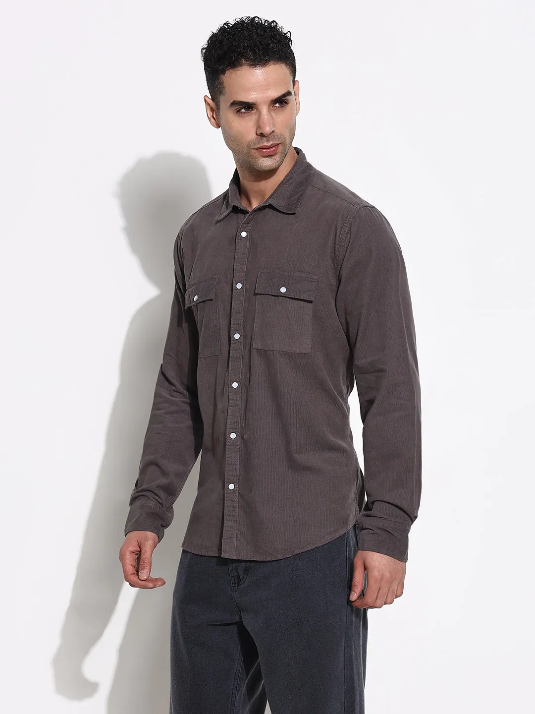 Men's Grey Solid Shirt Moon Beam Polish Core
