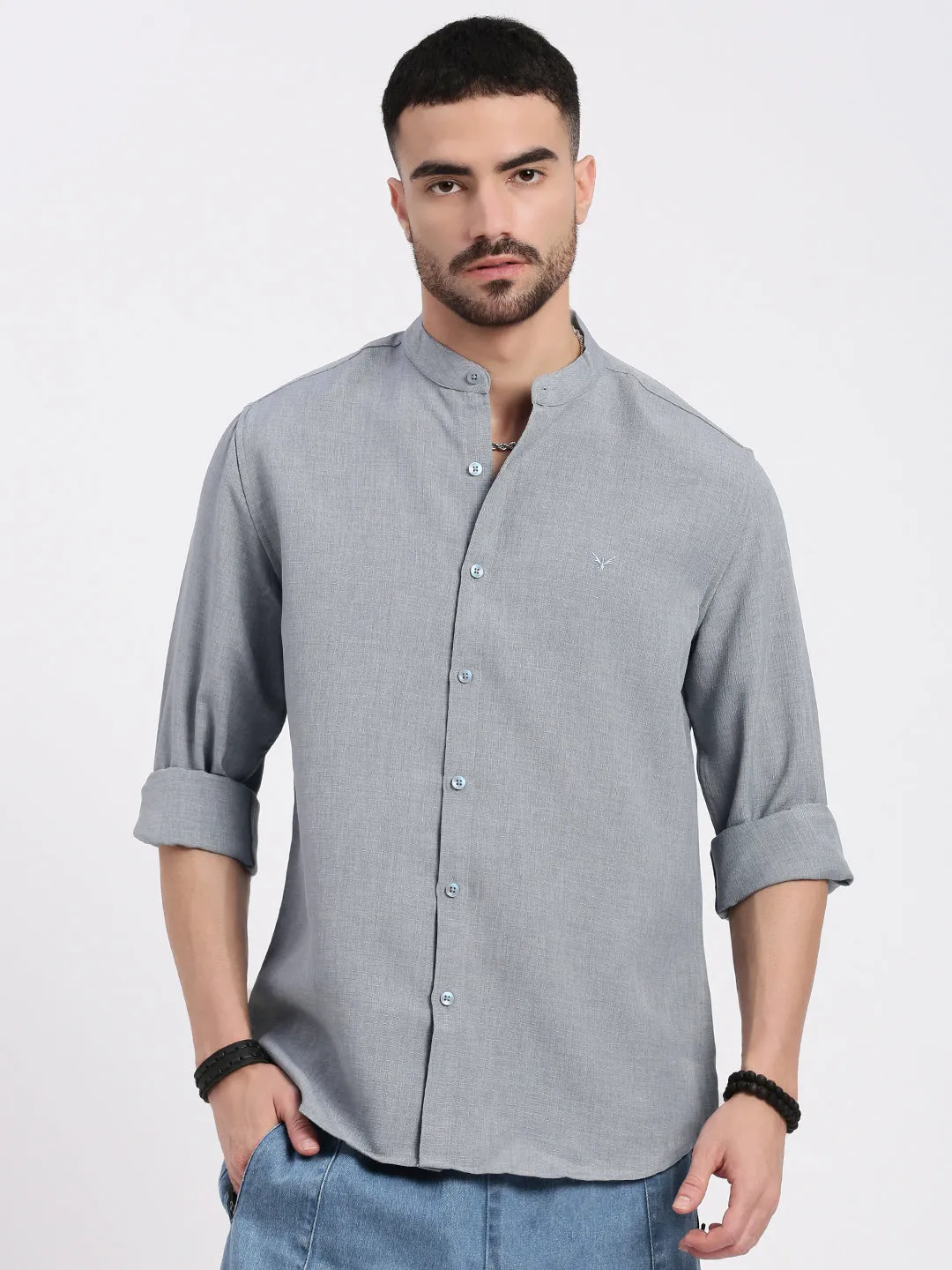 Casual Protection Men's Grey Solid Slim Fit Cotton Shirt