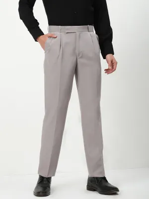 Men's Grey Solid Slim Fit Formal Trousers Comfy Movement