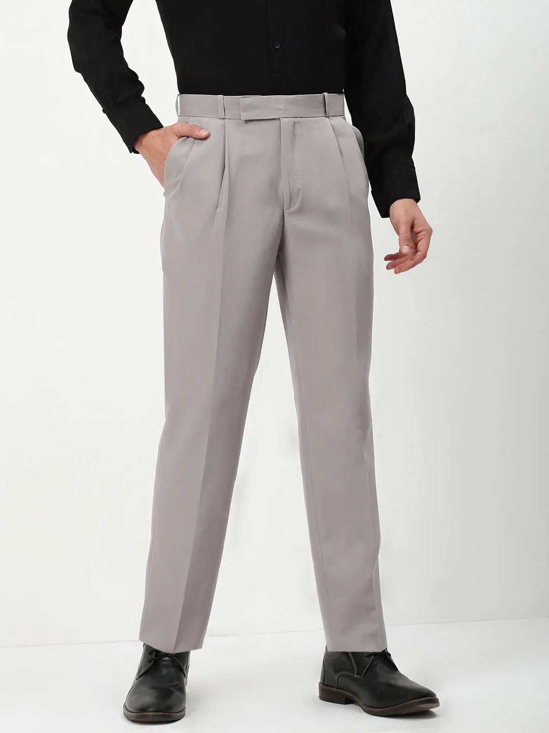 Men's Grey Solid Slim Fit Formal Trousers Comfy Movement