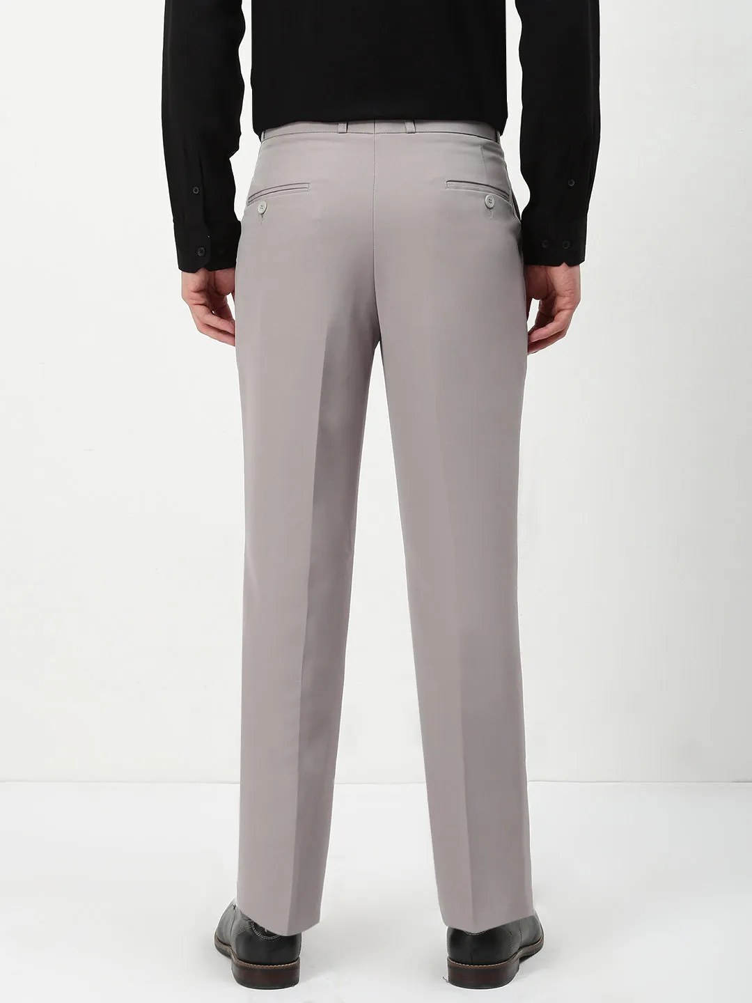 Elastic Free Cuffs HypoallergenicMaterial Men's Grey Solid Slim Fit Formal Trousers