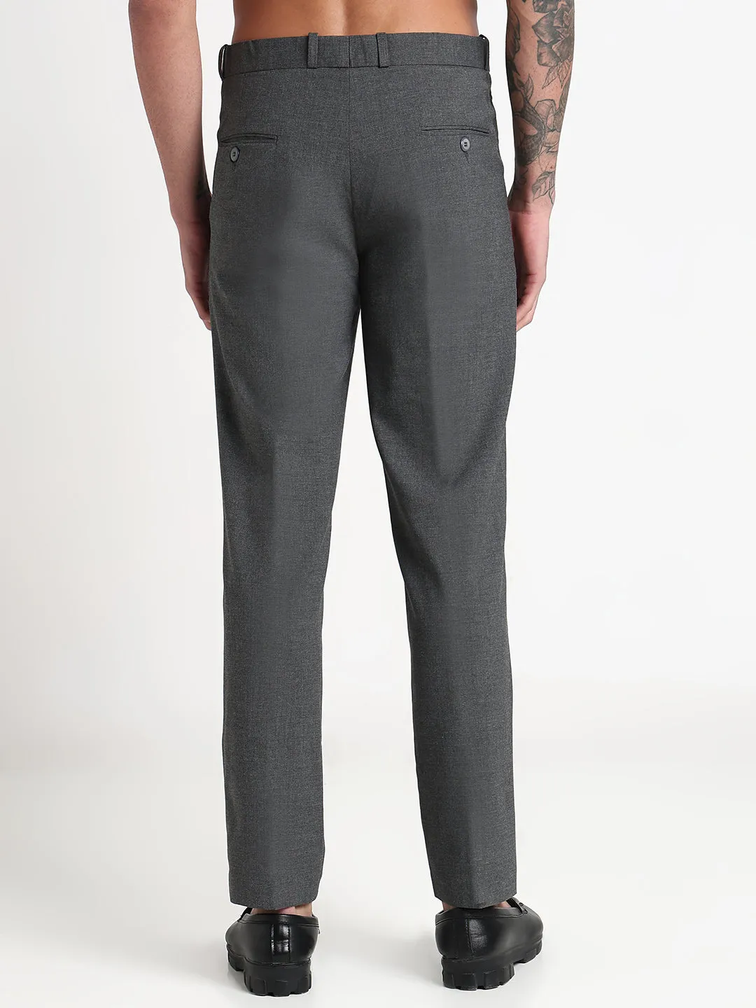 Men's Grey Solid Slim Fit Formal Trousers Quick-Dry Material ErgonomicArticulatedDesign