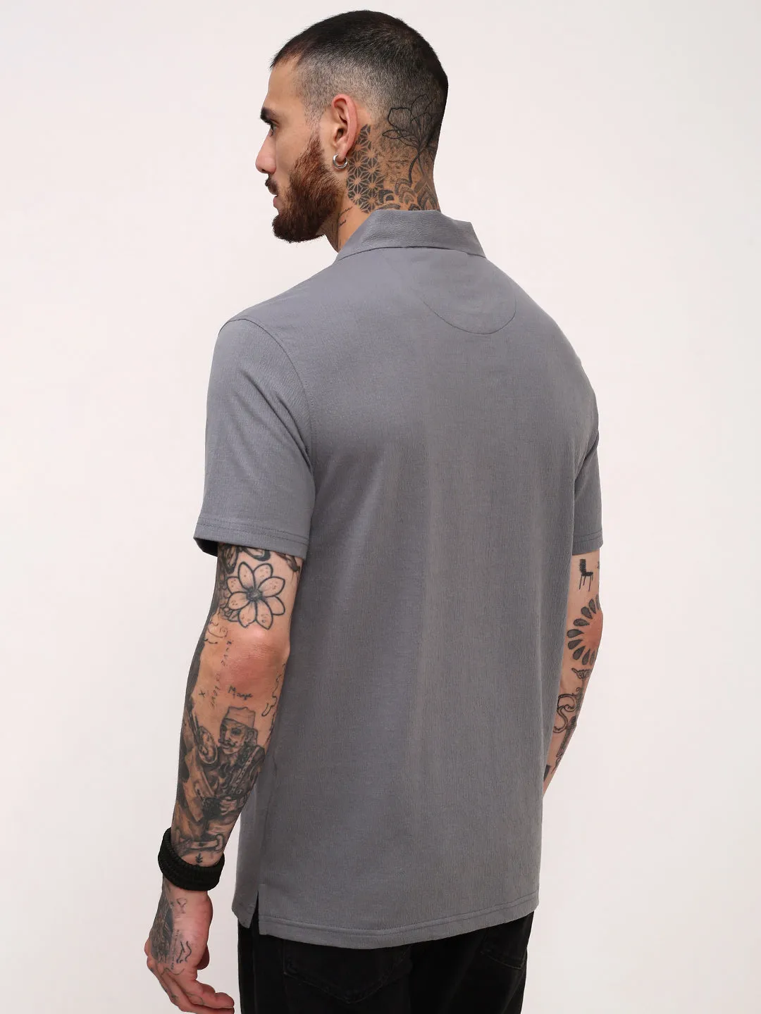 Comfy Apparel Weekend Ready Men's Grey Solid Slim Fit Polo Neck T-Shirt