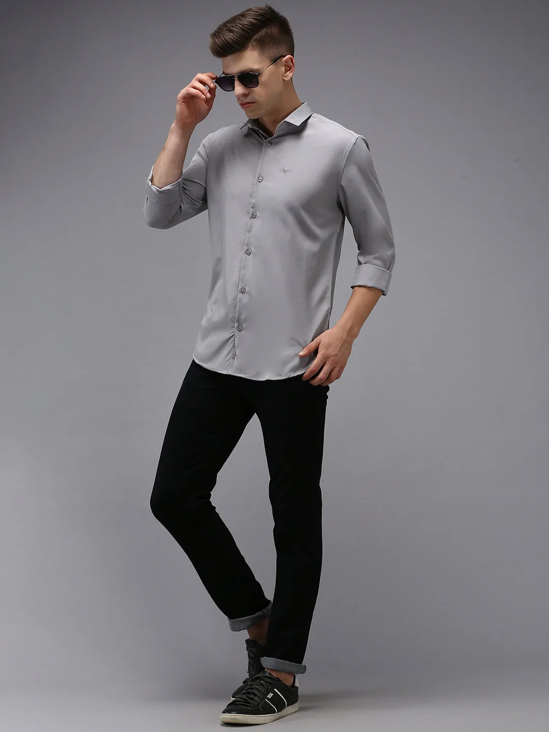 Warm Outerwear SoftTouchFinish Men's Grey Solid Slim Fit Shirt