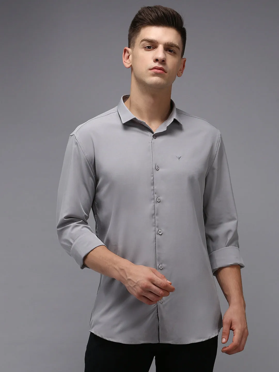 Men's Grey Solid Slim Fit Shirt FourWay Stretch