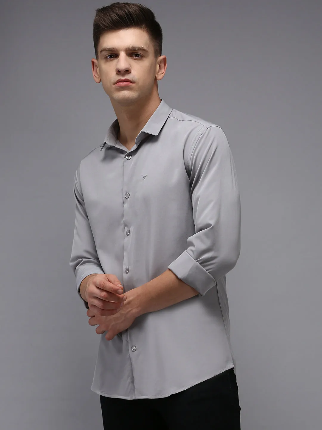 Ergonomic Cut Couple Look Men's Grey Solid Slim Fit Shirt