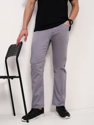 Evening Stroll Weekend Getaway Men's Grey Solid Straight Fit Low-Rise Stretchable Jeans