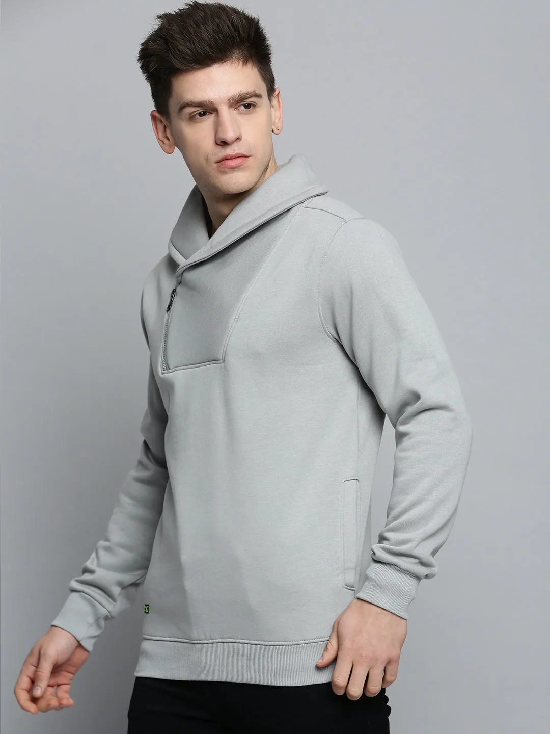 Men's Grey Solid Sweatshirt Spring Wear Slim Silhouette