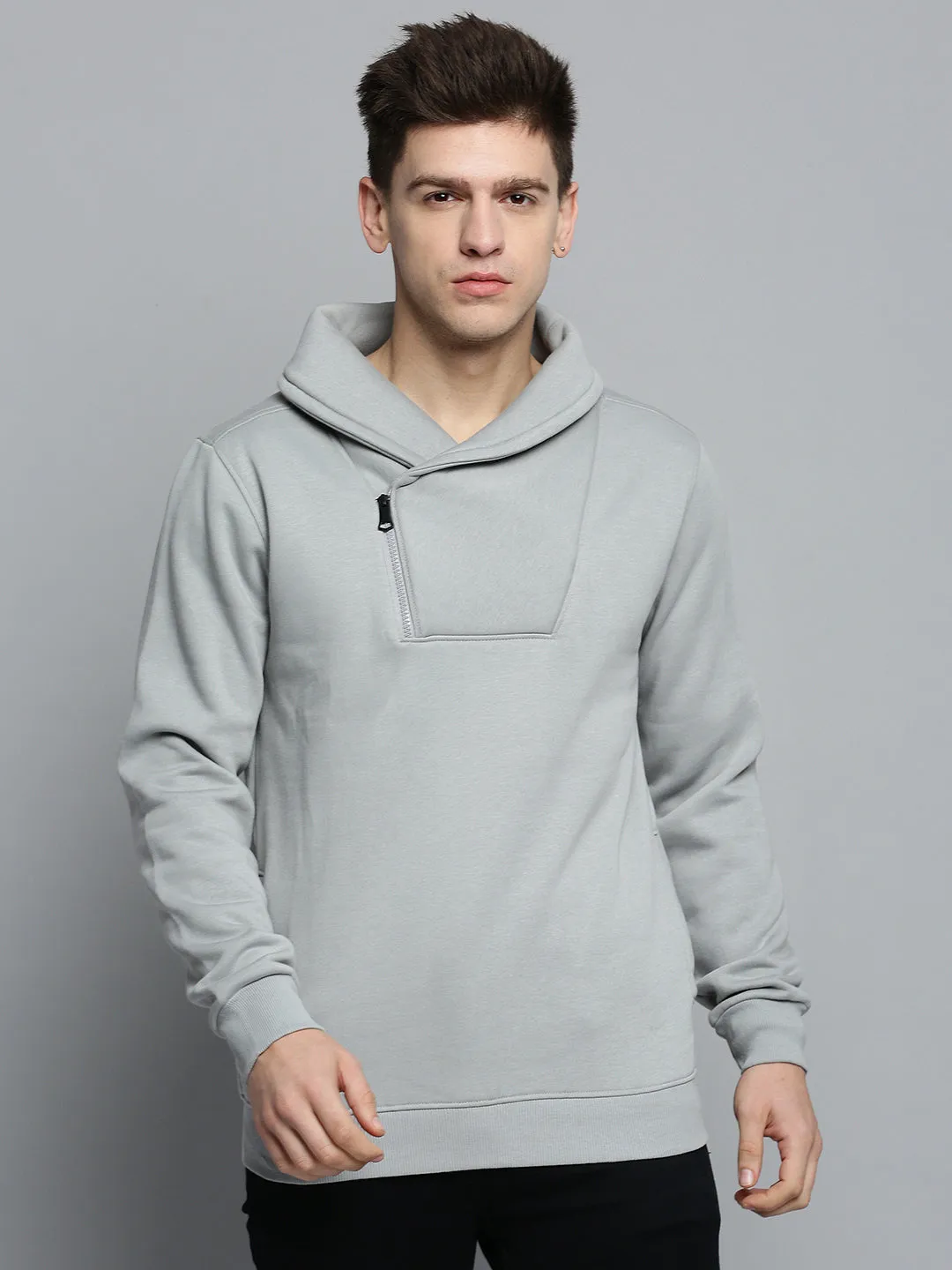Comfort Layering product satin lining luxury Men's Grey Solid Sweatshirt