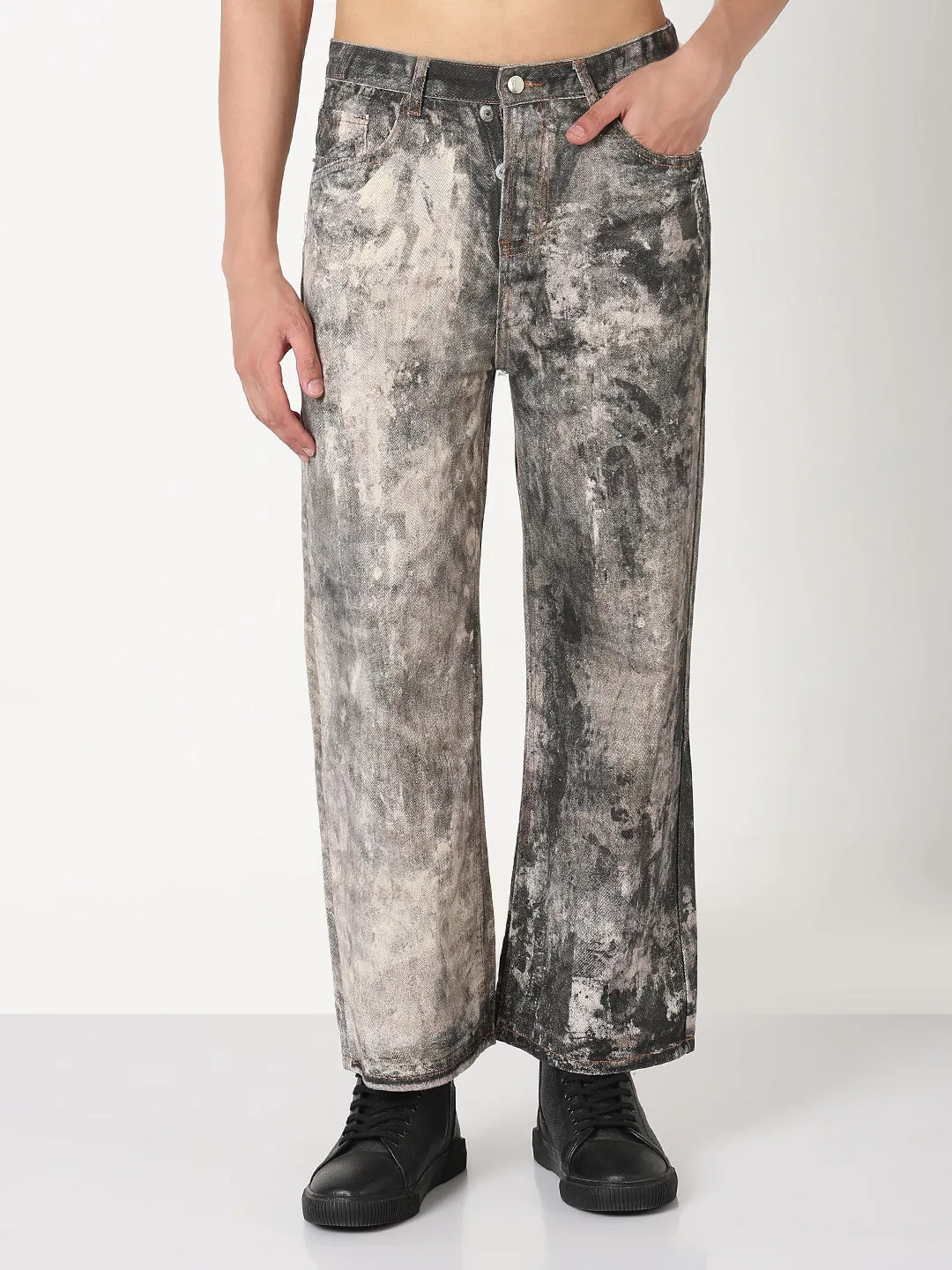 Men's Grey Straight Fit Heavy Fade Jeans Style Focus