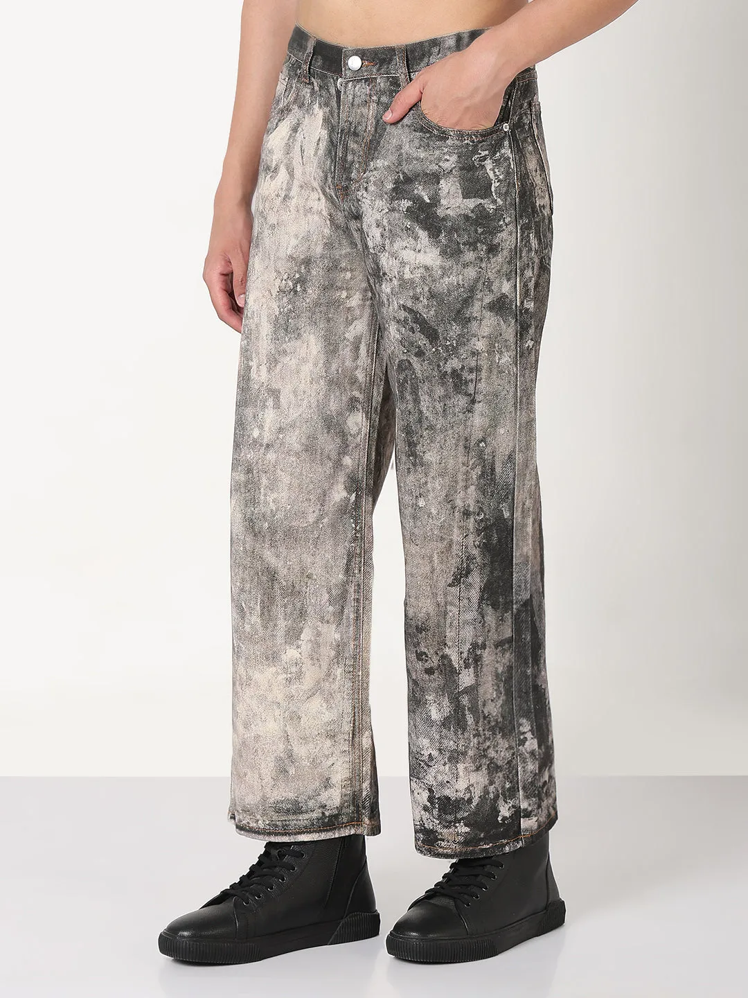 Men's Grey Straight Fit Heavy Fade Jeans Resilient material Elegant Travel Outfit Minimalist Style