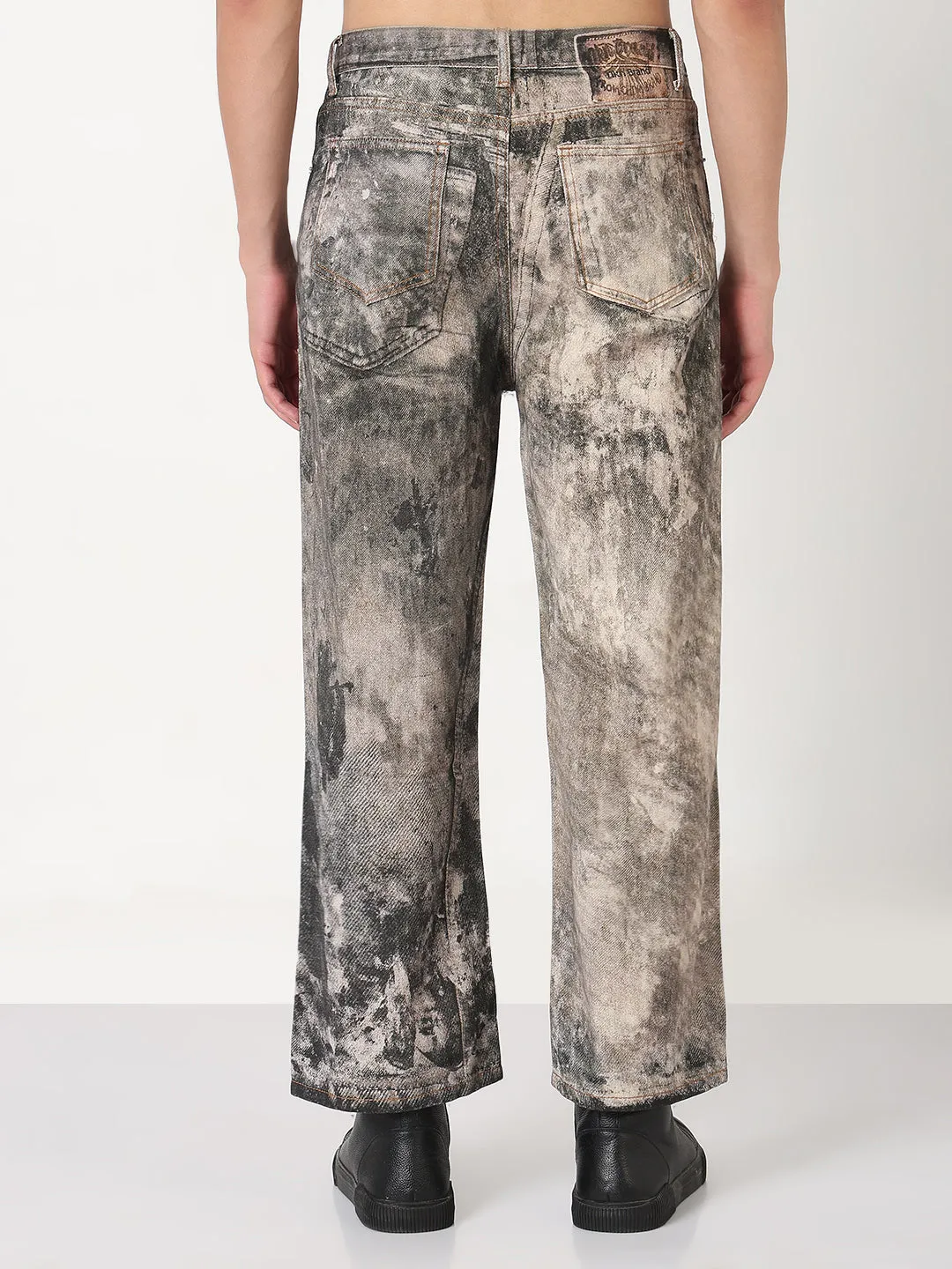 Perfect Match Men's Grey Straight Fit Heavy Fade Jeans