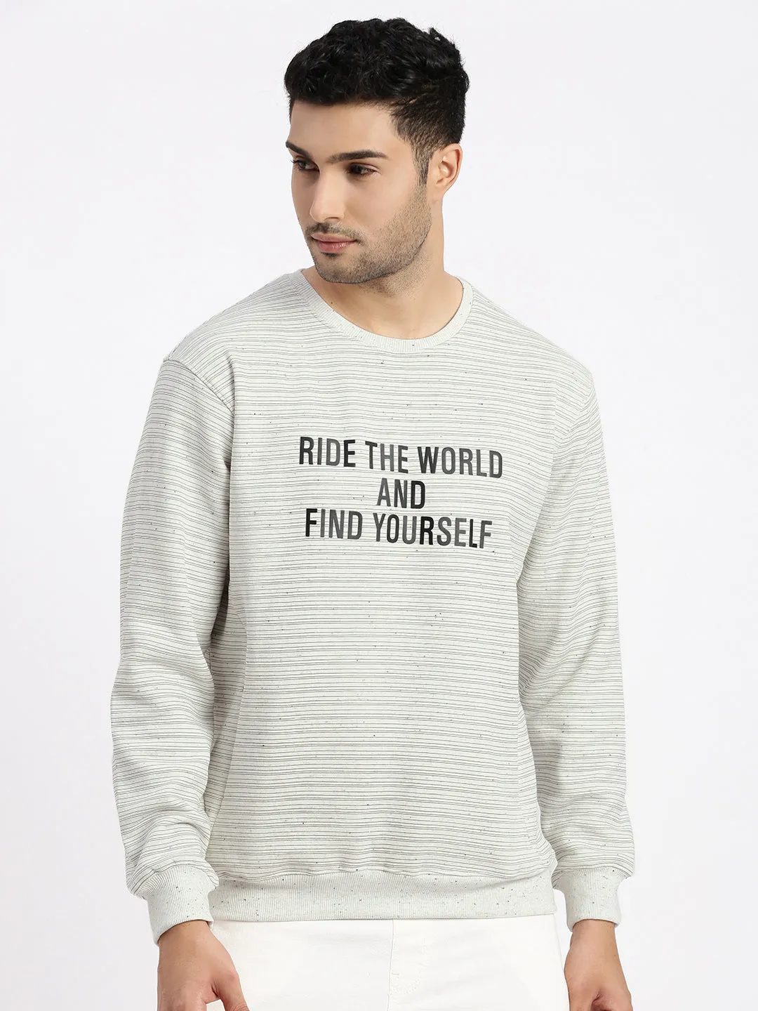 Men's Grey Striped Round Neck Pullover Daily Relaxed Fashion Statement