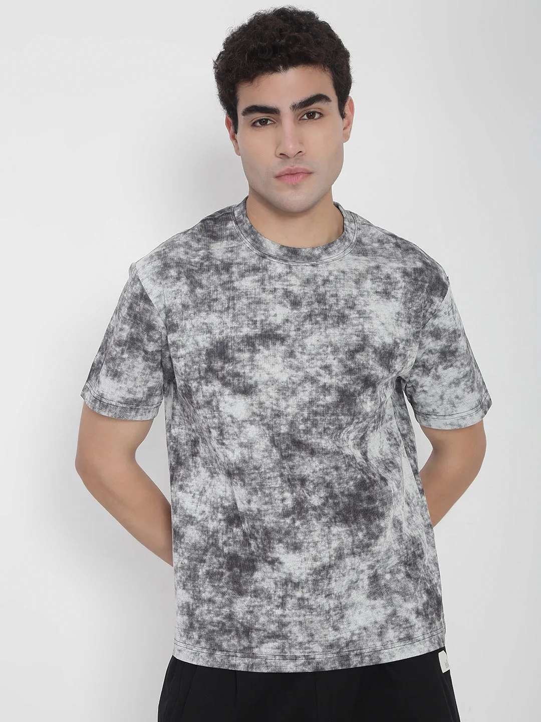 Men's Grey Tie and Dye T-Shirt Myth Glow Calm Wave
