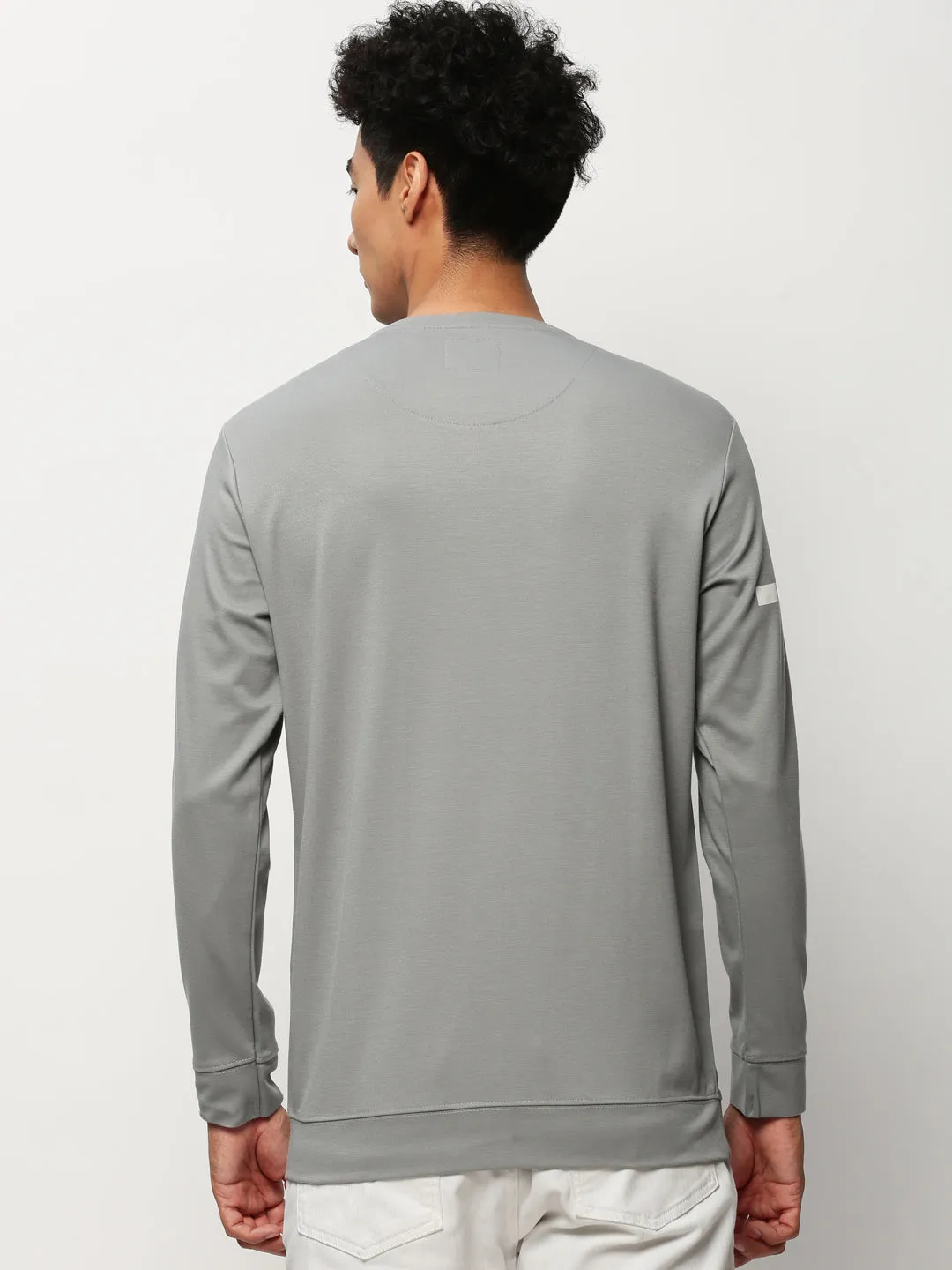 Men's Grey Typography Printed Cotton Pullover Daily Comfort Camping Comfort