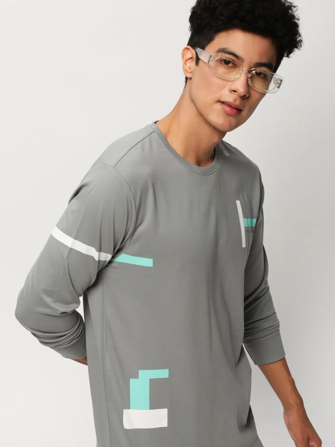 product party readiness Men's Grey Typography Printed Cotton Pullover