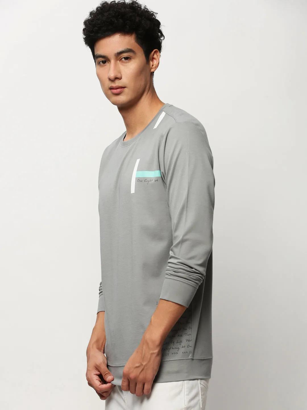 Men's Grey Typography Printed Cotton Pullover tribal print