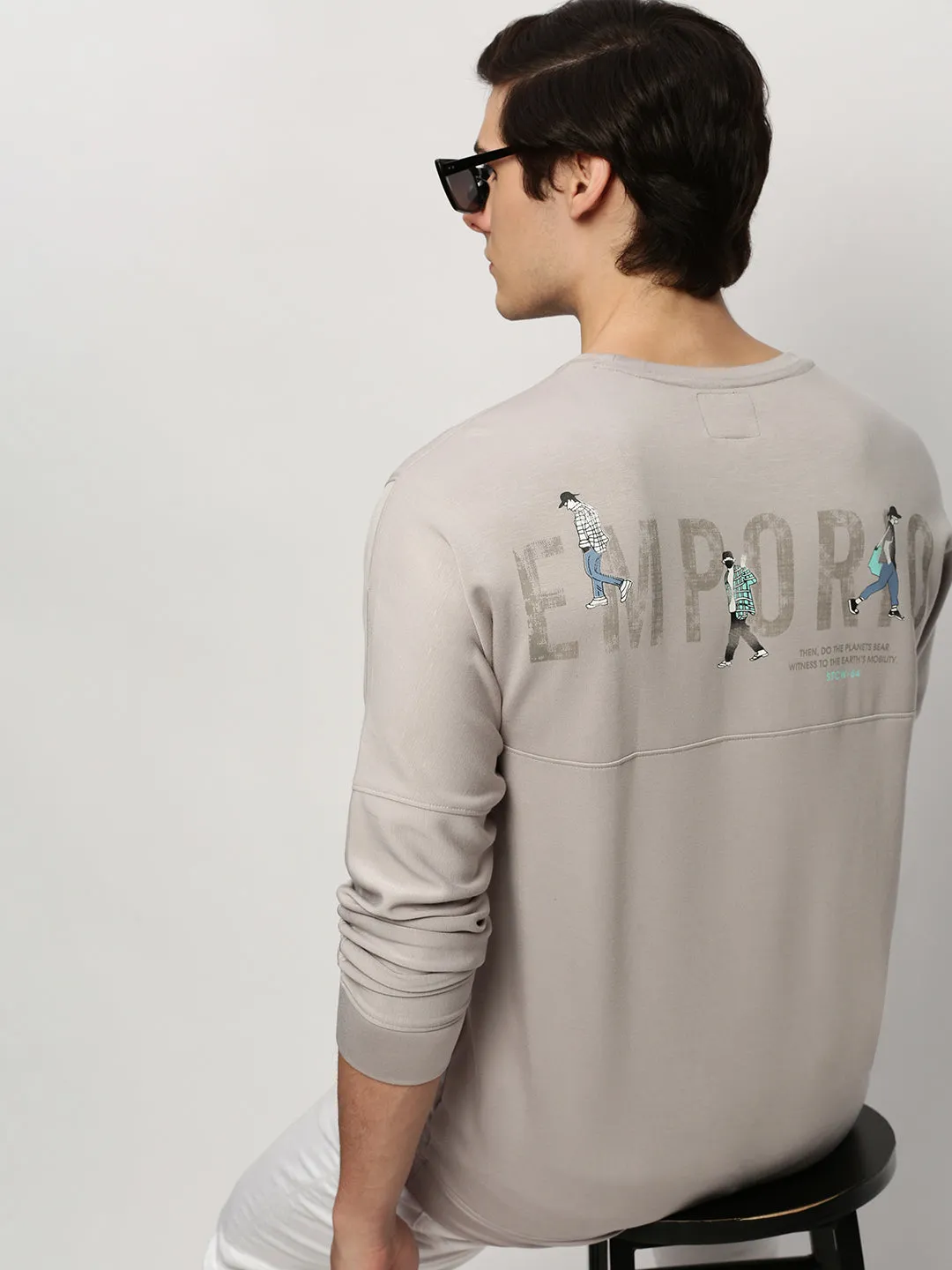 Timeless Relaxed product hook practicality Men's Grey Typography Printed Pullover Cotton Sweatshirt