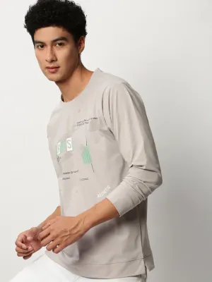 Men's Grey Typography Printed Pullover Cotton Sweatshirt Basic Wear