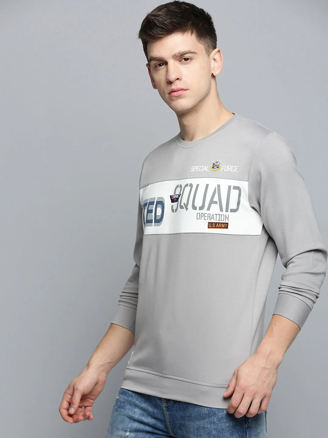 product handmade quality Men's Grey Typography Printed Pullover Sweatshirt