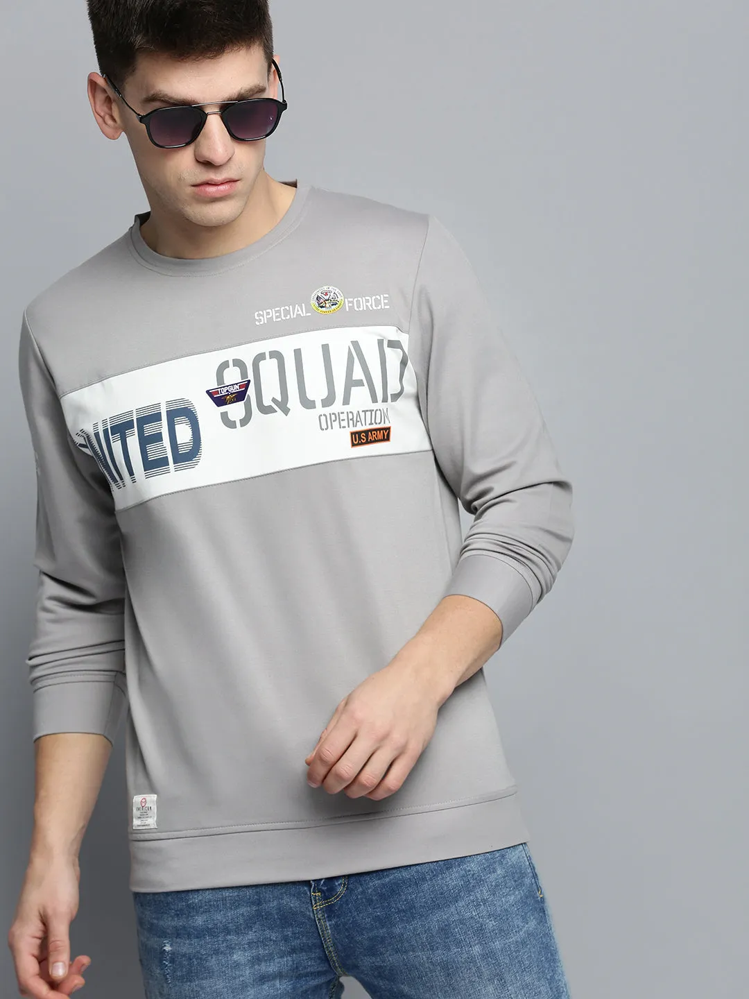 Sporty essentials Neutral Colors Men's Grey Typography Printed Pullover Sweatshirt