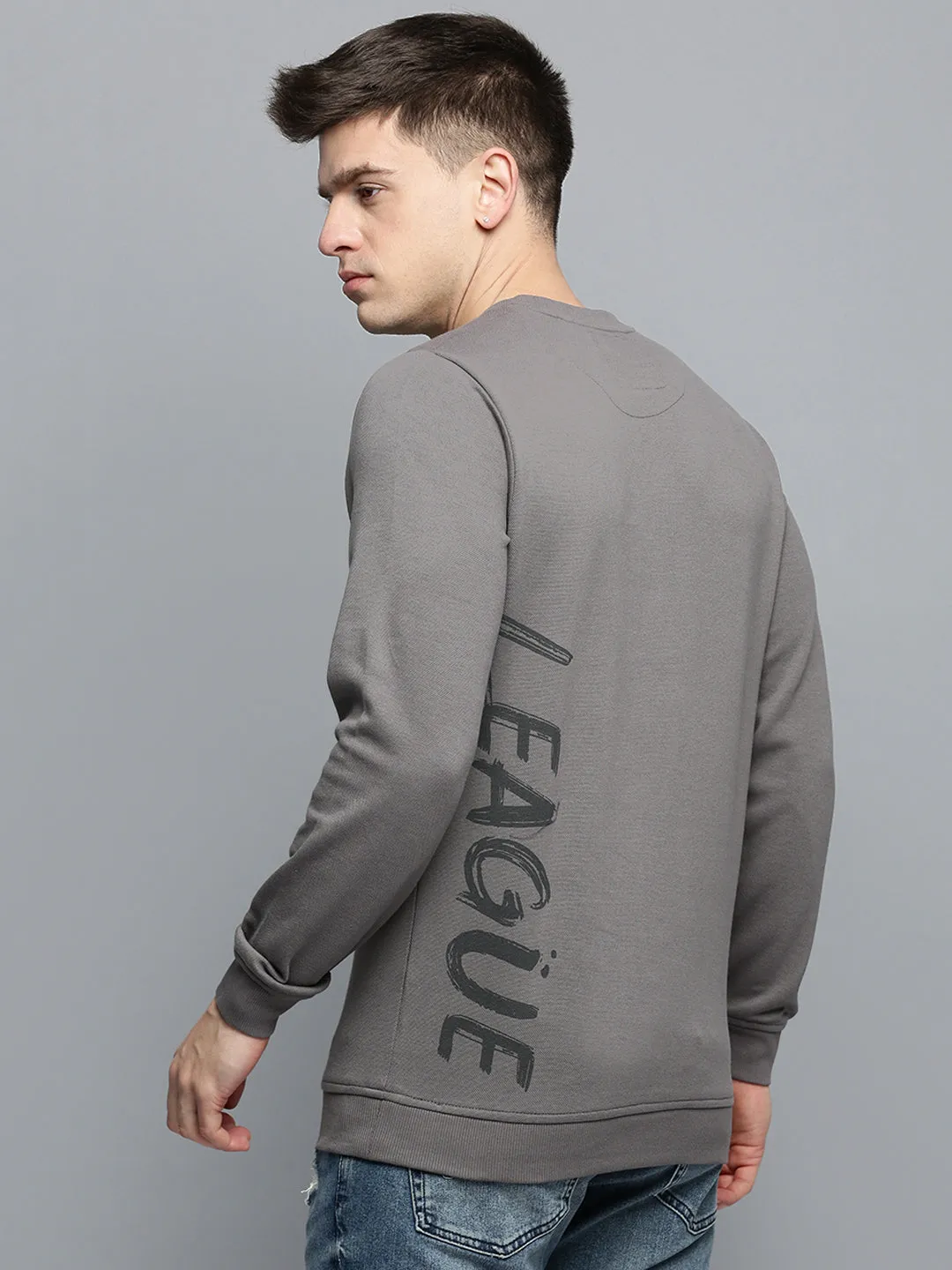 Warm in winter Men's Grey Typography Printed Pullover Sweatshirt