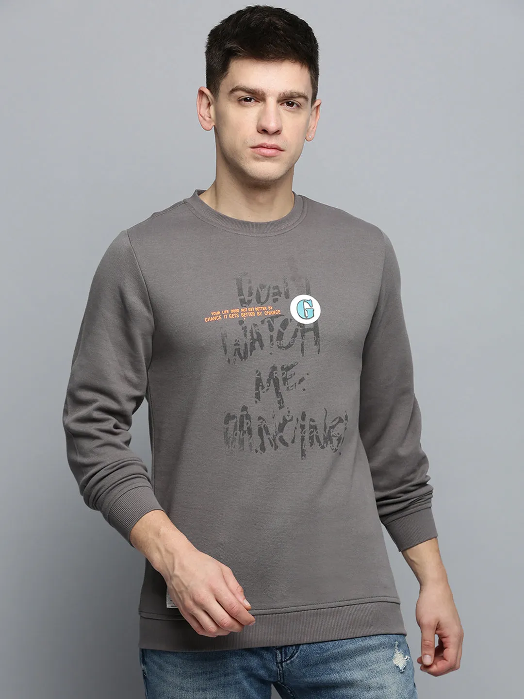 ironable Camping Comfort Men's Grey Typography Printed Pullover Sweatshirt