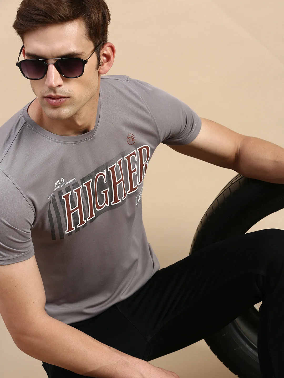 Men's Grey Typography Printed Slim Fit T-shirt product anniversary charm tribal print