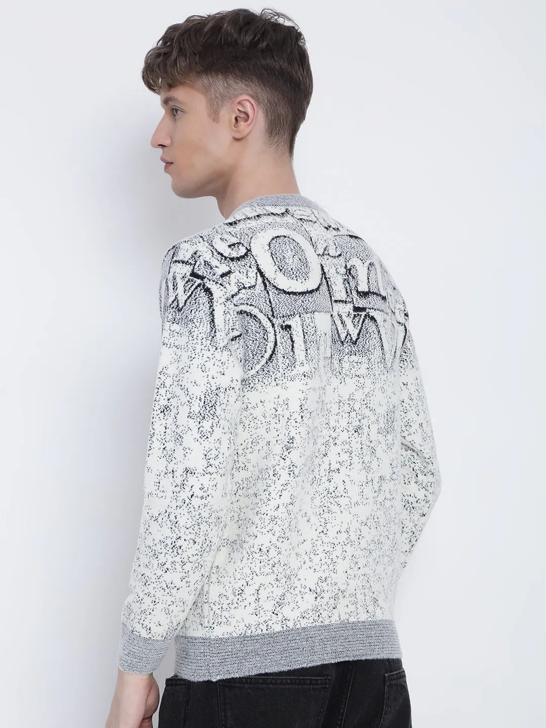 Modern Texture Men's Grey Typography Sweater