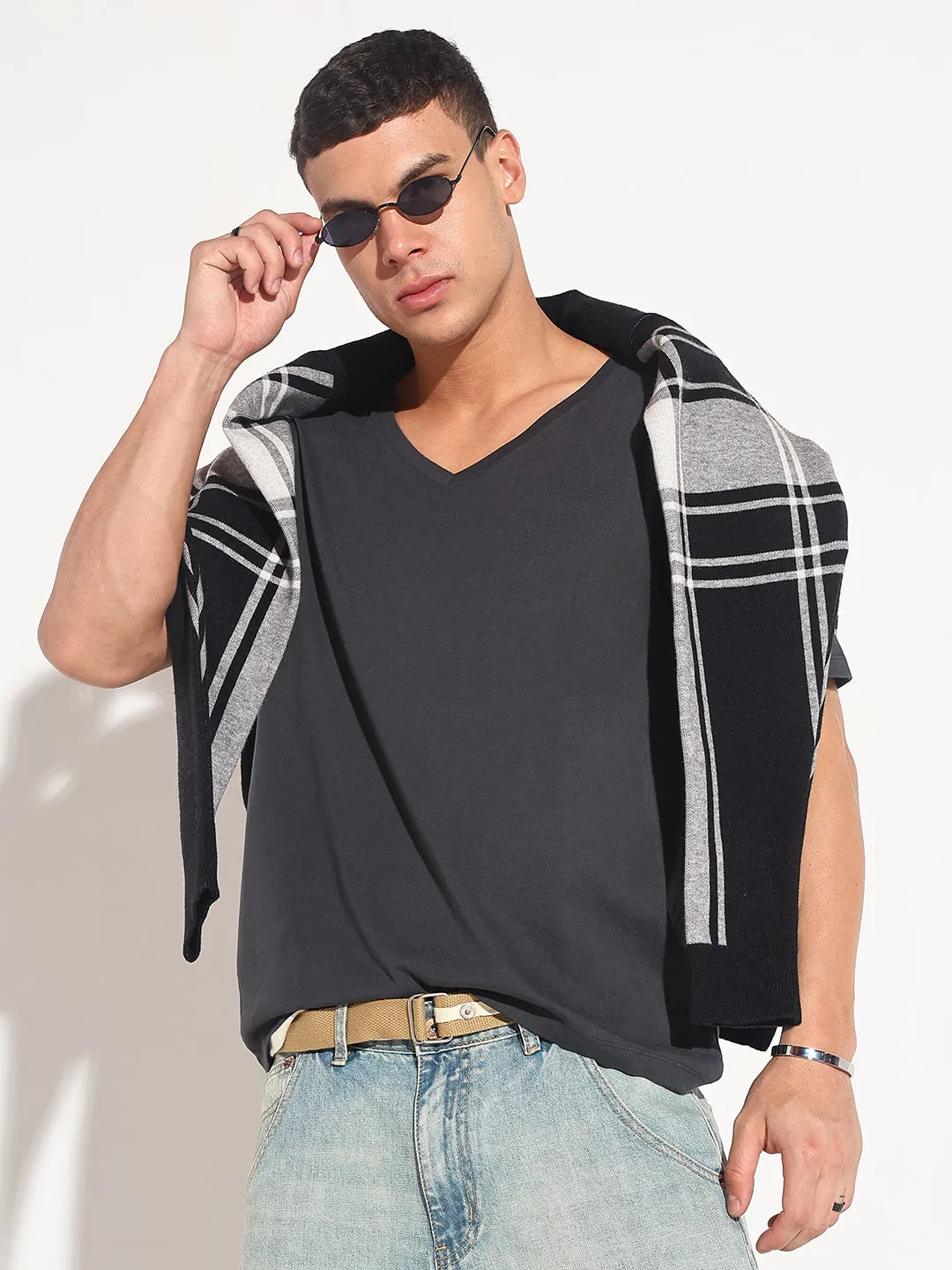 Men's Grey V-Neck Regular Fit T-Shirt HighVisibility Trim Active clothing