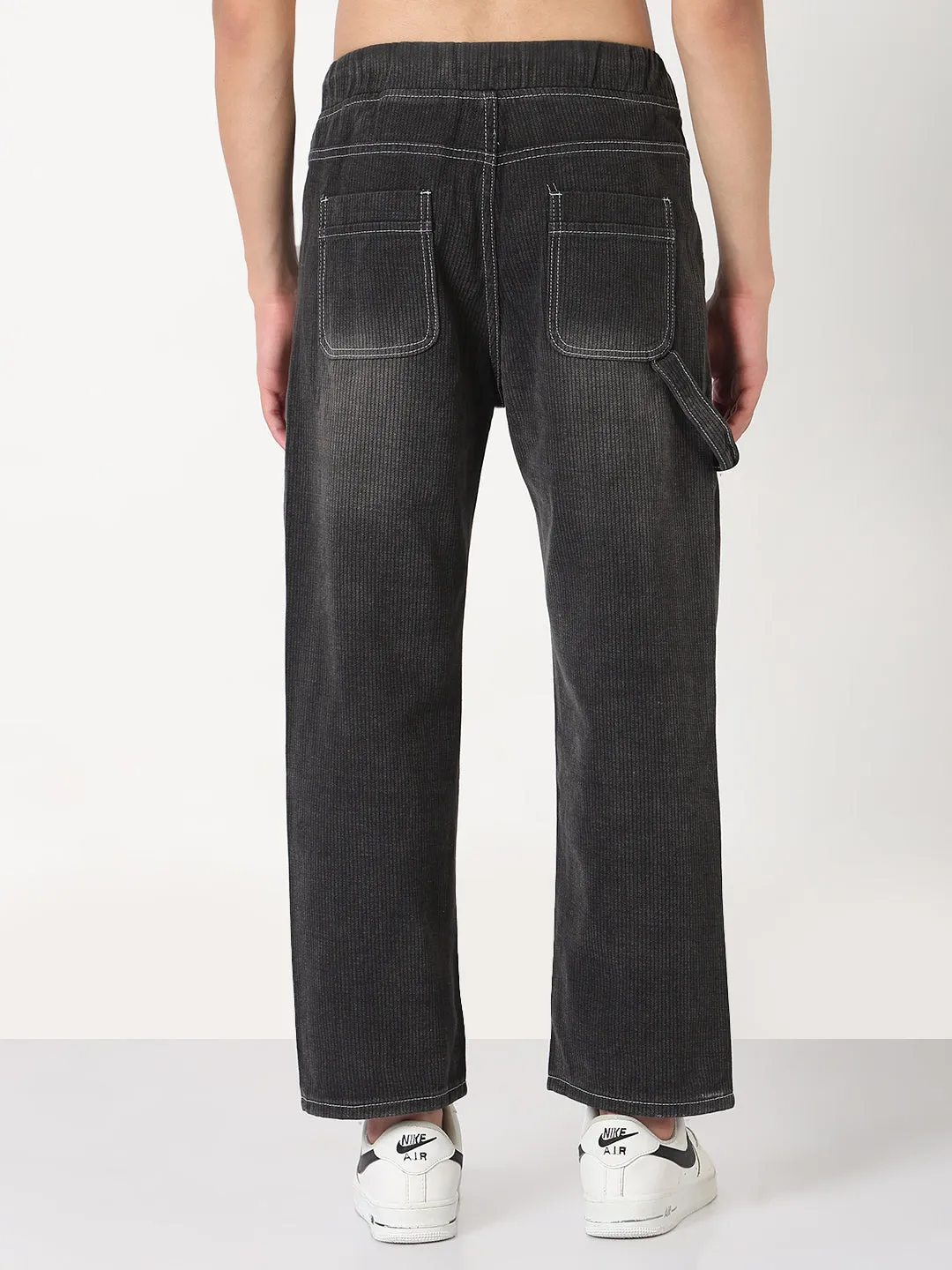 Flexible Fabric City Life Style Men's Grey Washed Straight Fit Drawstring Jeans