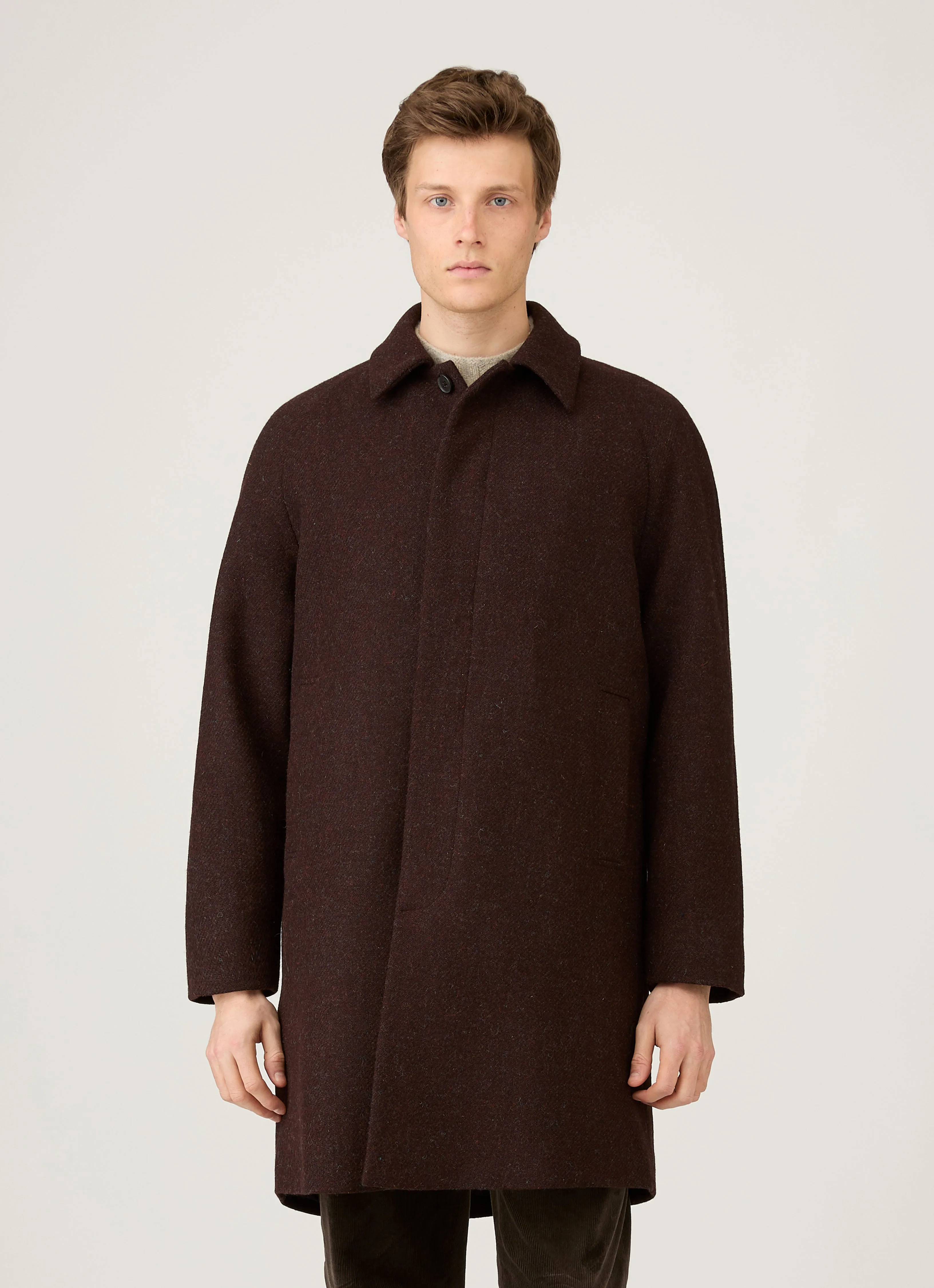 Men's Harris Tweed Car Coat in Truffle Bold Statement Sleek Layer Fit