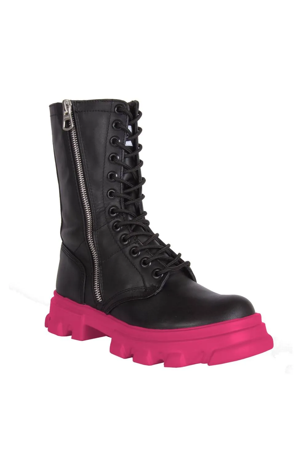 Patent Finish Special Wear Men's High Altitude Backstreet Boys Leather Boots In Black And Pink