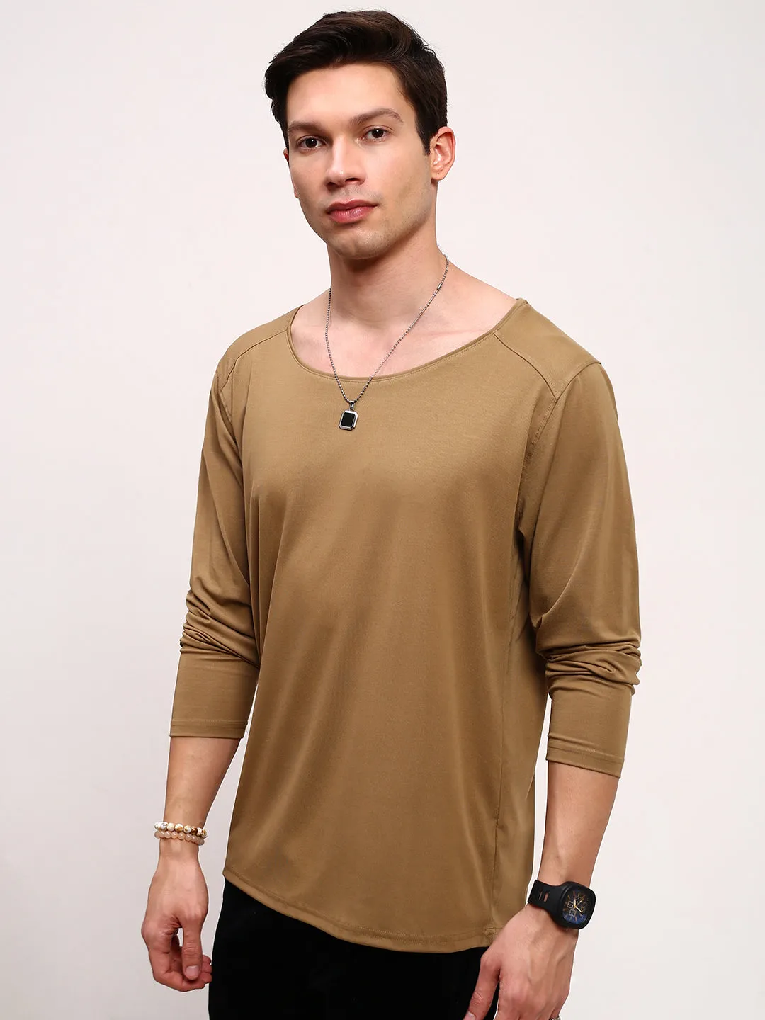 Men's Khaki Solid T-Shirt Neutral Colors Unisex Design