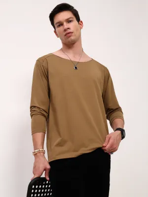 Men's Khaki Solid T-Shirt dry cleanable Fashion Piece