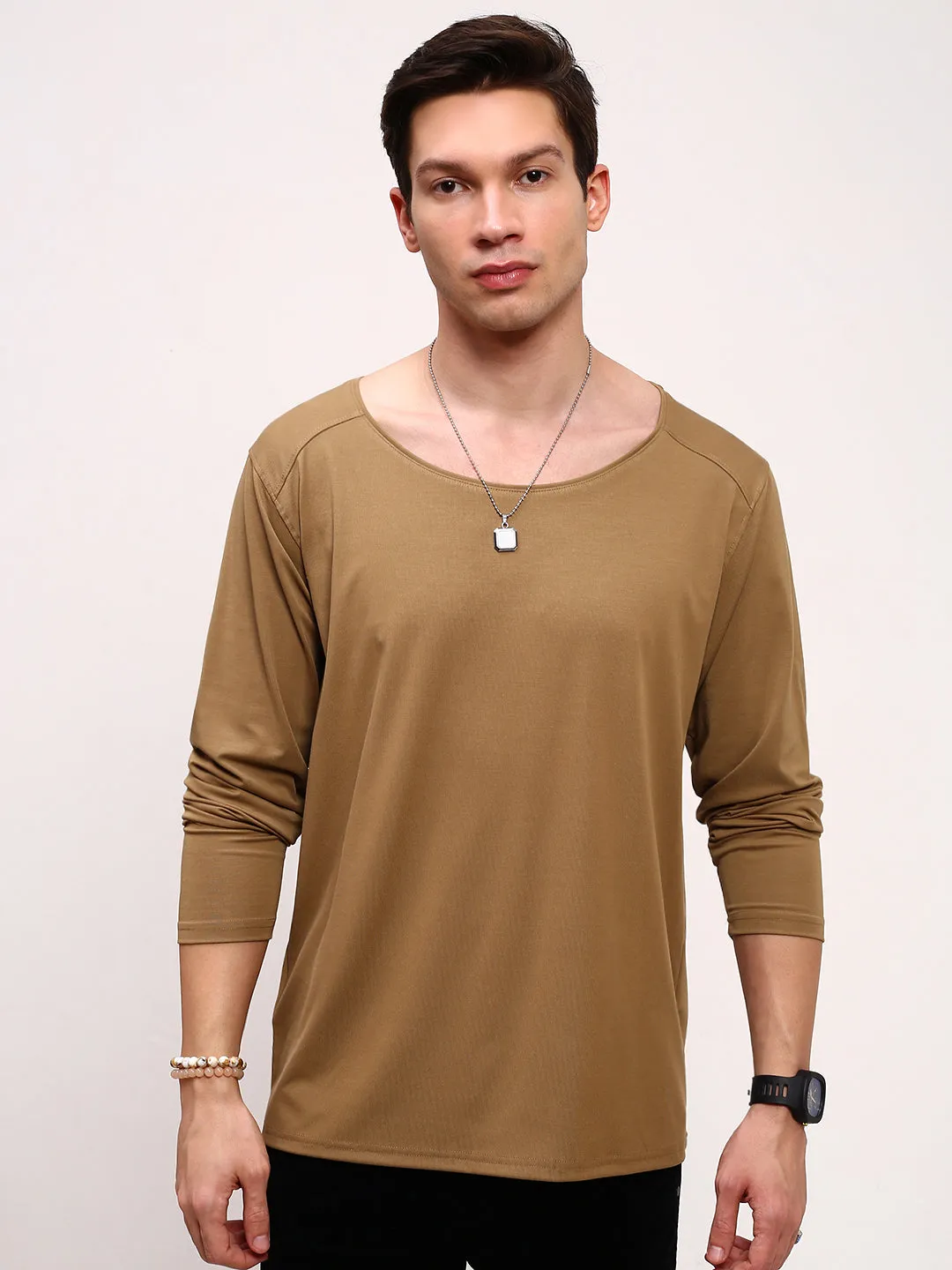 Street-Ready Wear couple wear Men's Khaki Solid T-Shirt