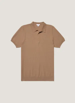 Men's Knit Polo Shirt in Dune Fashion Ease Layered HeatTrap Stitching
