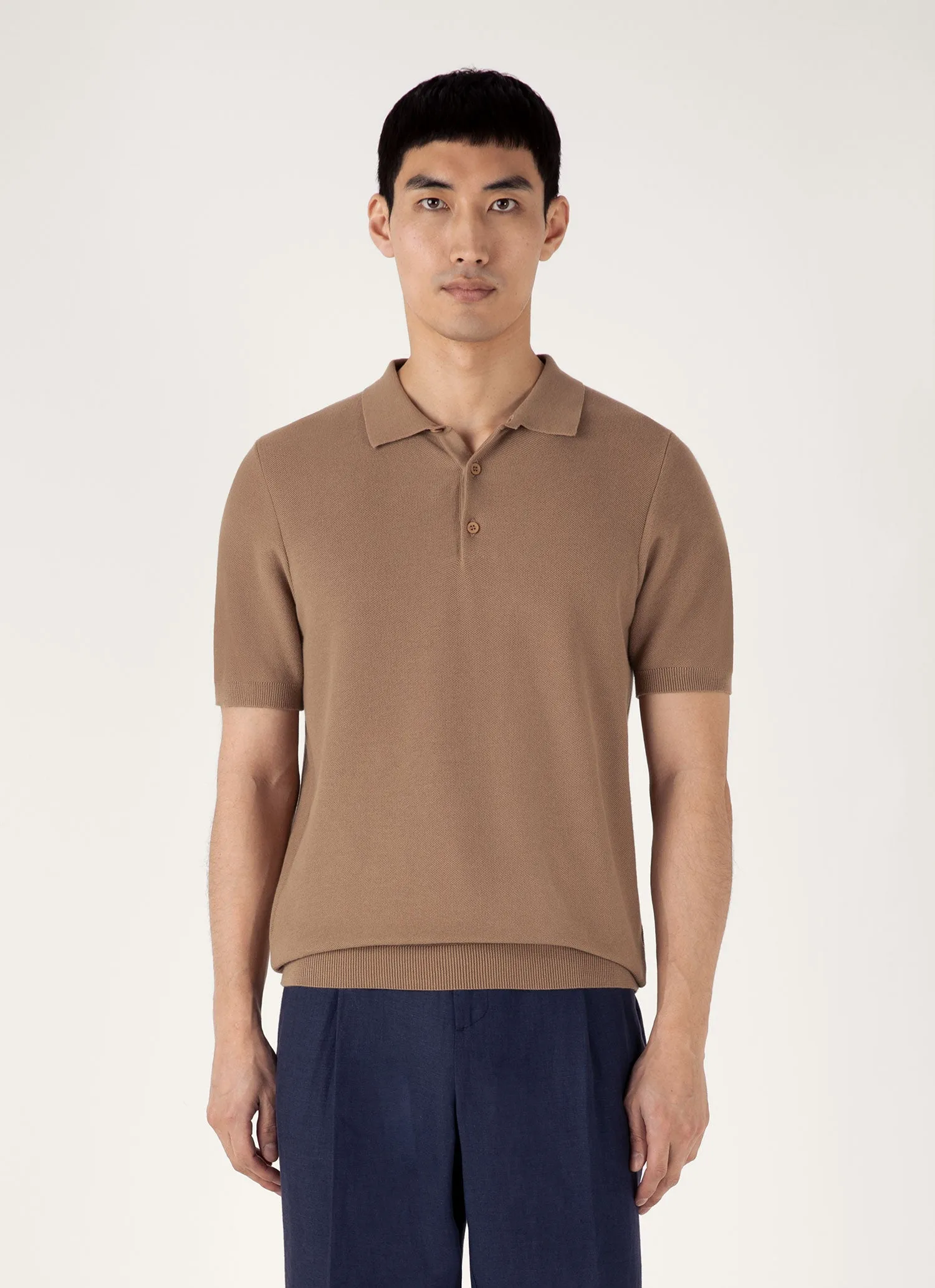Men's Knit Polo Shirt in Dune UV Protection Finish Go-To Look