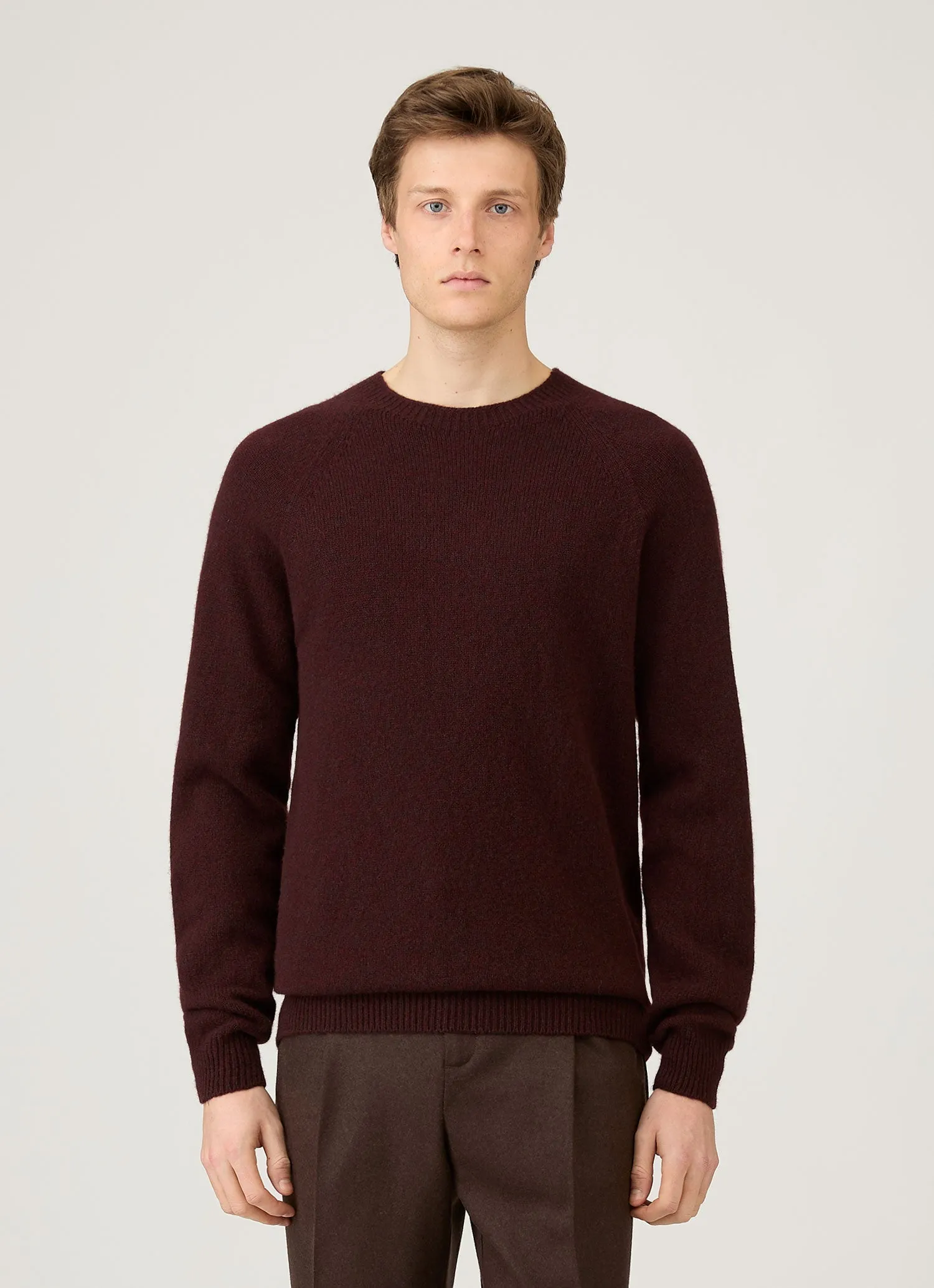 Men's Lambswool Crew Neck Jumper in Bakelite Twist Classic Casual Modern Comforted