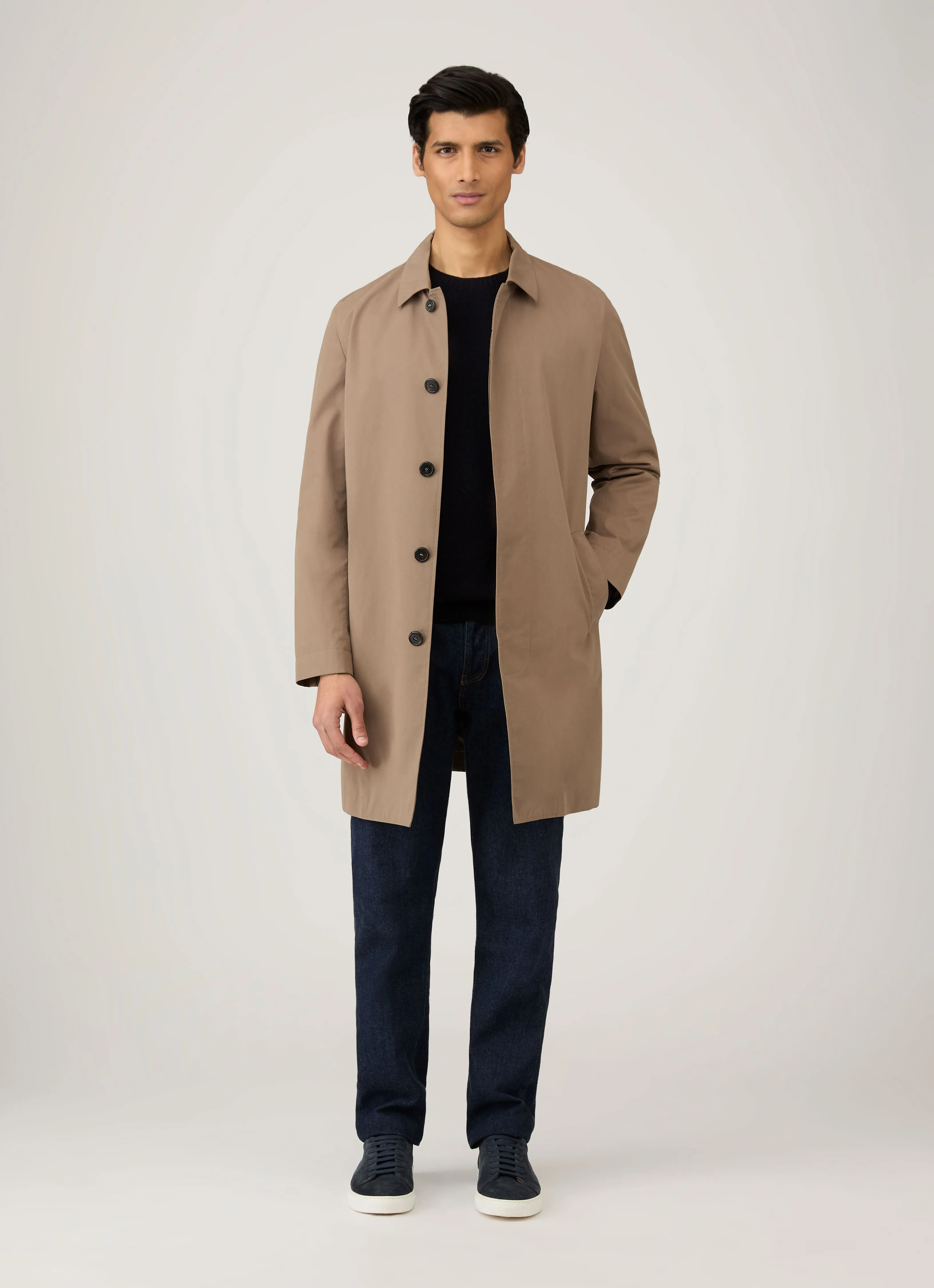 Men's Lambswool Crew Neck Jumper in Dark Navy Mouline NonRestrictive Cuff Organic Cotton