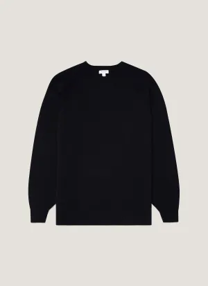 Men's Lambswool Crew Neck Jumper in Dark Navy Mouline Fall Outfit